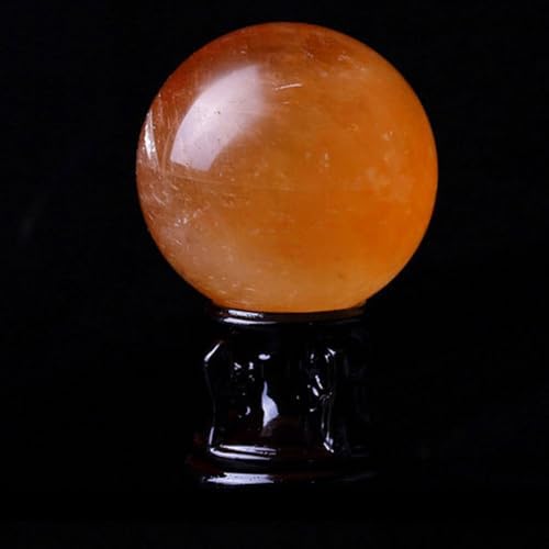 Natural Yellow Calcite Quartz Healing Crystal Sphere with Wooden Stand