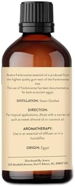 Avatra Frankincense Essential Oil 100ML with Glass Dropper and Travel Bottle