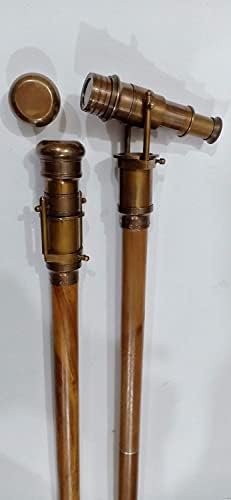 Beautiful Nautical Wooden Walking Stick With Brass Telescope Handle