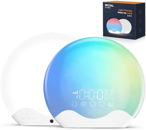 RICIAL Light Therapy Lamp with Dual Alarms and 10000 Lux Light