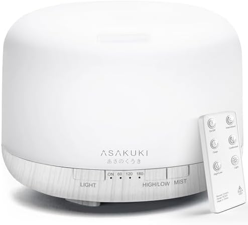 ASAKUKI 500ml Essential Oil Diffuser with Remote Control White