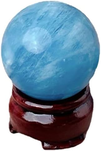 Natural Aquamarine Crystal Ball with Wooden Stand
