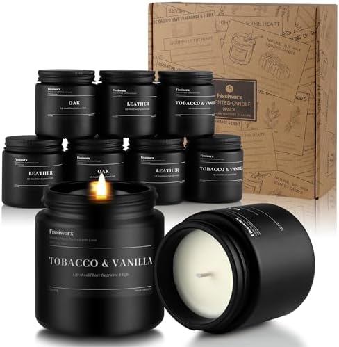9 Pack Scented Candles for Men - Leather Vanilla Oak Set
