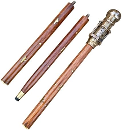 Engraved Brass Walking Stick with Telescope and Compass