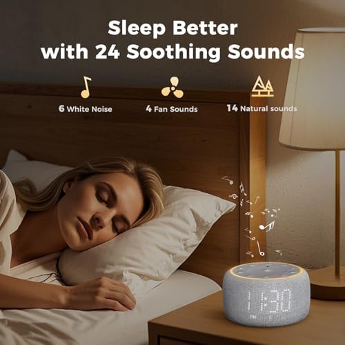 White Noise Machine Alarm Clock with 5W Speaker and 24 Sleep Sounds