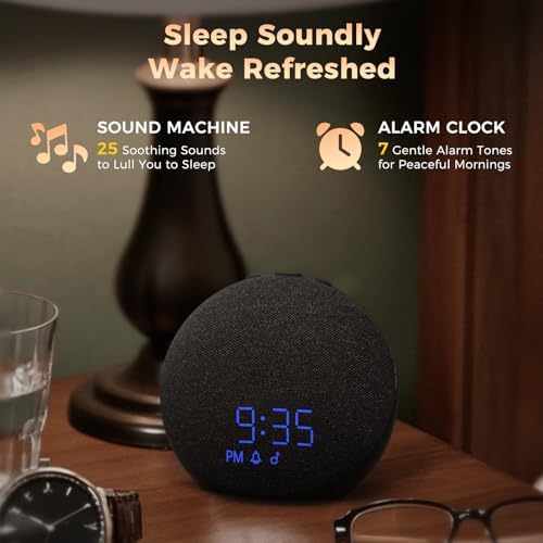 Sound Machine Alarm Clock with Bluetooth Speaker - Dimmable Night Light for Sleep