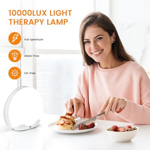 RICIAL Light Therapy Lamp with Dual Alarms and 10000 Lux Light