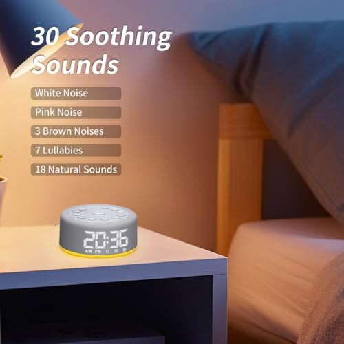 3 in 1 Sound Machine Alarm Clock with Night Light and Backup Battery