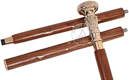 Victorian Brass Handle Walking Stick with Telescope Fold Design