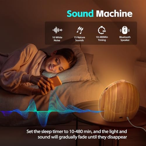 Wood Grain Sunrise Alarm Clock with 25 Sounds and 17 Lights