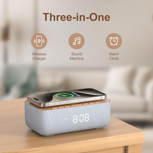 REACHER 15W Magnetic Wireless Charging Alarm Clock with White Noise