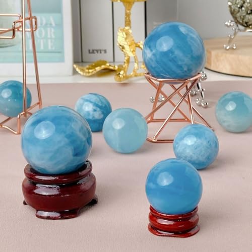 Natural Aquamarine Crystal Ball with Wooden Stand