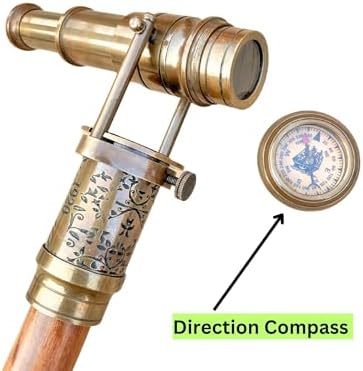 Victorian-Style Brass Walking Stick with Telescope and Compass