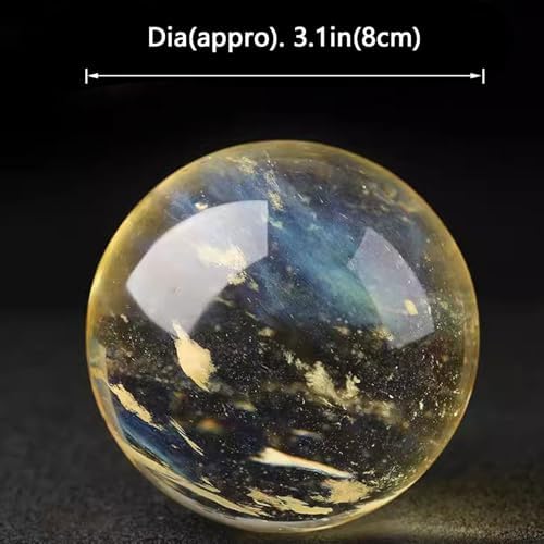 Natural Healing Crystal Sphere Ball with Stand Yellow Melting Quartz Stones 80mm