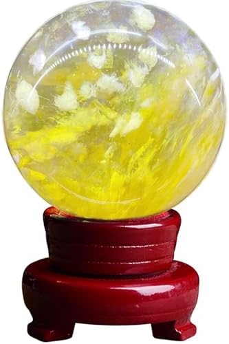 Natural Healing Crystal Sphere Ball with Stand Yellow Melting Quartz Stones 80mm