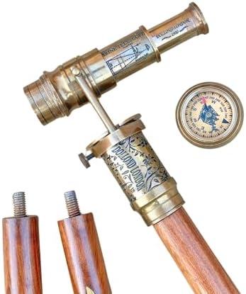 Victorian-Style Brass Walking Stick with Telescope and Compass