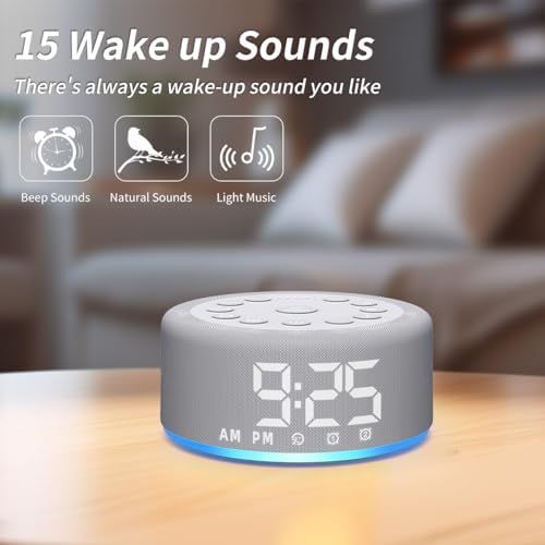 3 in 1 Sound Machine Alarm Clock with Night Light and Backup Battery