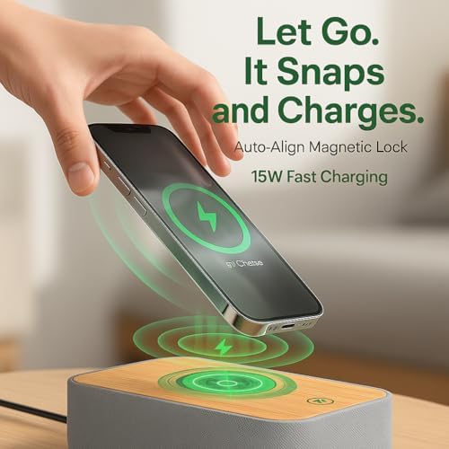 REACHER 15W Magnetic Wireless Charging Alarm Clock with White Noise