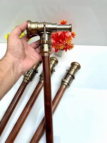 Victorian Engraved Brass Walking Cane with Telescope and Compass
