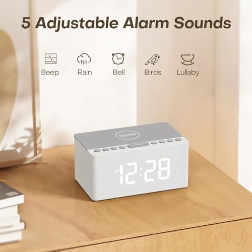 ANJANK Wooden Sound Machine Alarm Clock with Sleep Timer
