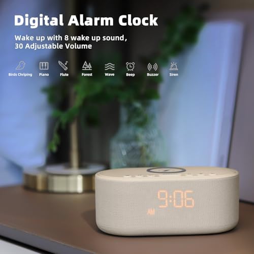 Odokee Sound Machine Alarm Clock with Bluetooth Speaker and Wireless Charging