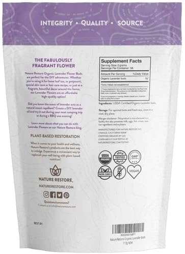 Nature Restore Dried Lavender Flowers USDA Organic Extra Grade 4 Ounces
