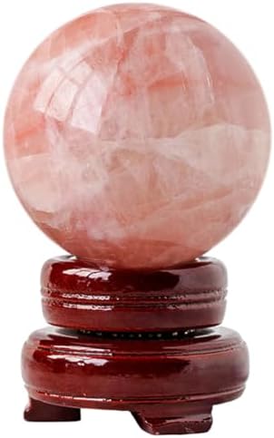 Red Calcite Sphere Ball with Wood Stand for Reiki Meditation and Healing
