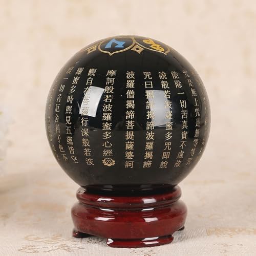 Engraved Symbol Black Obsidian Crystal Ball with Stand