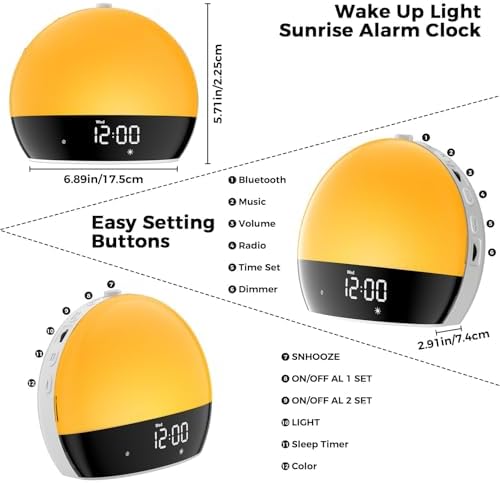 Risop Gentle Awakening Sunrise Alarm Clock with Light Therapy and Bluetooth Speaker