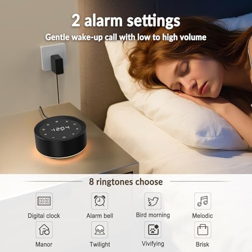 White Noise Sound Machine with Alarm Clock and Night Light