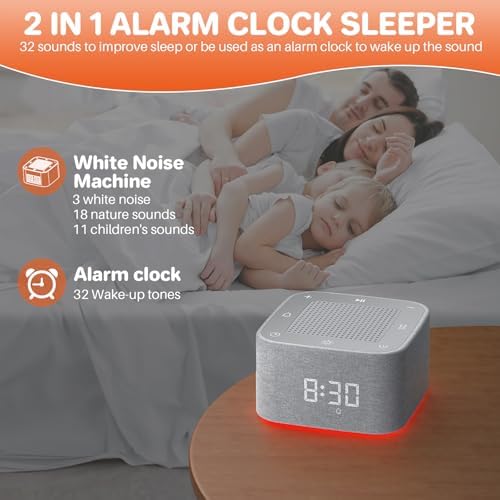 FUNYKICH 3 in 1 White Noise Machine with Alarm Clock and Night Light