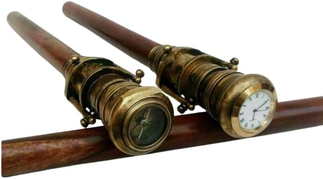 Generic 2 Complete Set Compass Clock Telescope Brass Walking Stick Cane