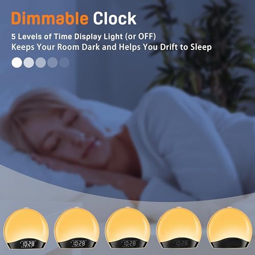 JALL Sunrise Alarm Clock with White Noise and 17 Night Lights