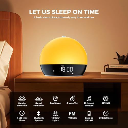 Risop Gentle Awakening Sunrise Alarm Clock with Light Therapy and Bluetooth Speaker