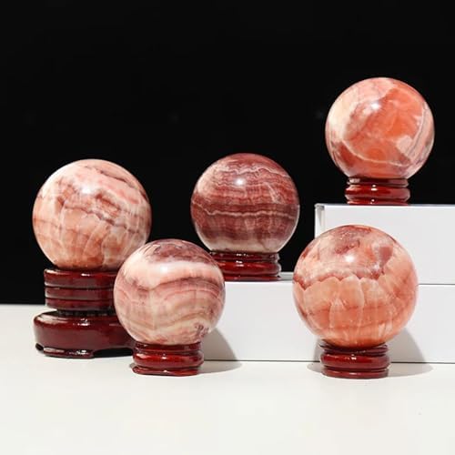 Natural Rhodochrosite Crystal Ball with Stand - Healing Gemstones for Feng Shui