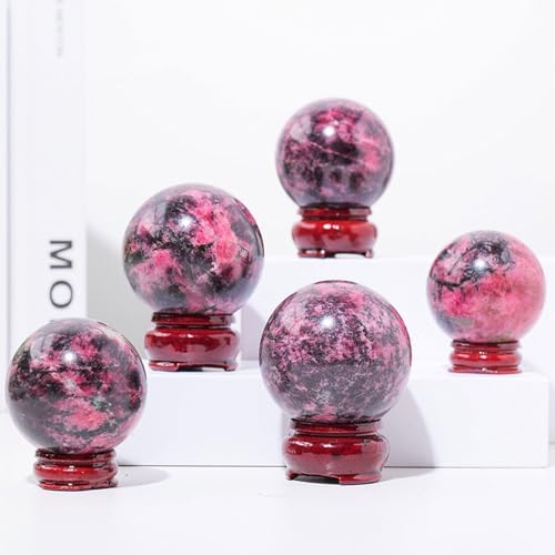 Natural Rhodonite Crystal Ball with Wood Stand