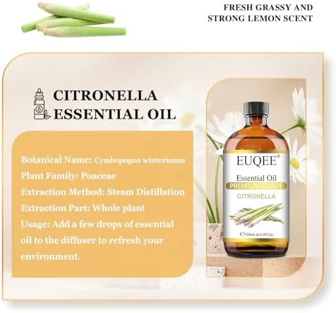 EUQEE Citronella Essential Oil 118ml Glass Dropper Gift Box