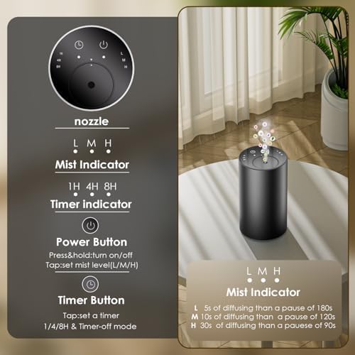 Waterless Essential Oil Diffuser with 3 Mist Levels
