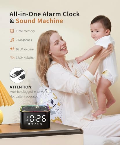 White Noise Sound Machine with Digital Clock and RGB Night Light