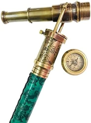 Rynass Engraved Victorian Telescope Compass Walking Stick Cane