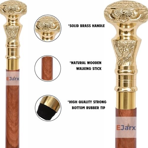 Ejarx Brass Lion Head Walking Stick 36 Inches