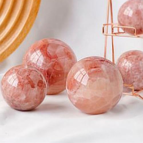 Red Calcite Sphere Ball with Wood Stand for Reiki Meditation and Healing