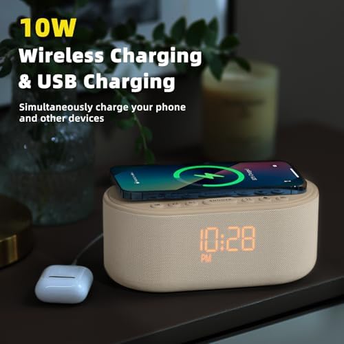 Odokee Sound Machine Alarm Clock with Bluetooth Speaker and Wireless Charging