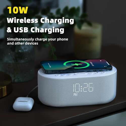 Odokee Sound Machine Alarm Clock with 10W Wireless Charger