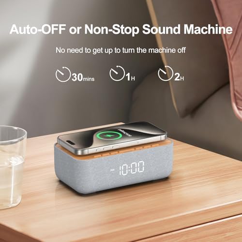 REACHER 15W Magnetic Wireless Charging Alarm Clock with White Noise