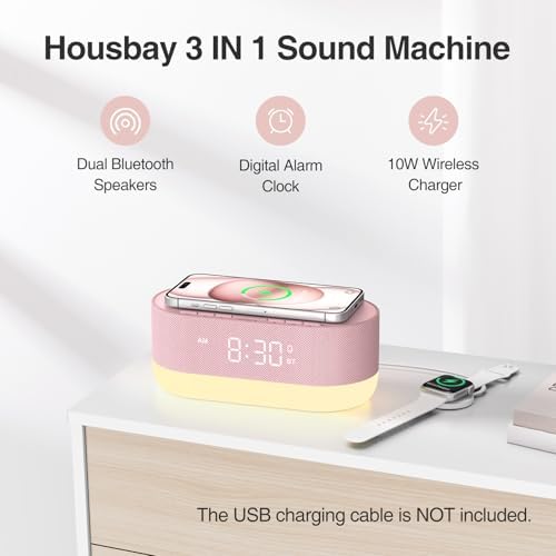 HOUSBAY Sound Machine with Alarm Clock and Night Light