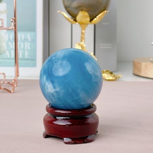 Natural Aquamarine Crystal Ball with Wooden Stand