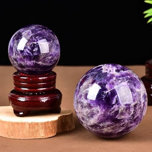 Large Amethyst Deep Purple Quartz Crystal Ball with Wooden Stand