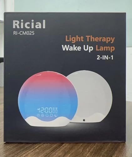 RICIAL Light Therapy Lamp with Dual Alarms and 10000 Lux Light