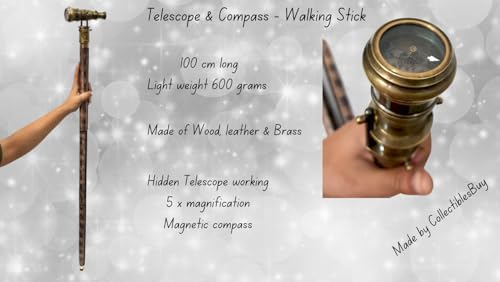 Antique Compass Telescope Walking Stick Cane